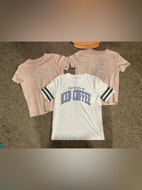 abercrombie kids Pink Logo Tee Duo with White 'Iced Coffee' Graphic Tee